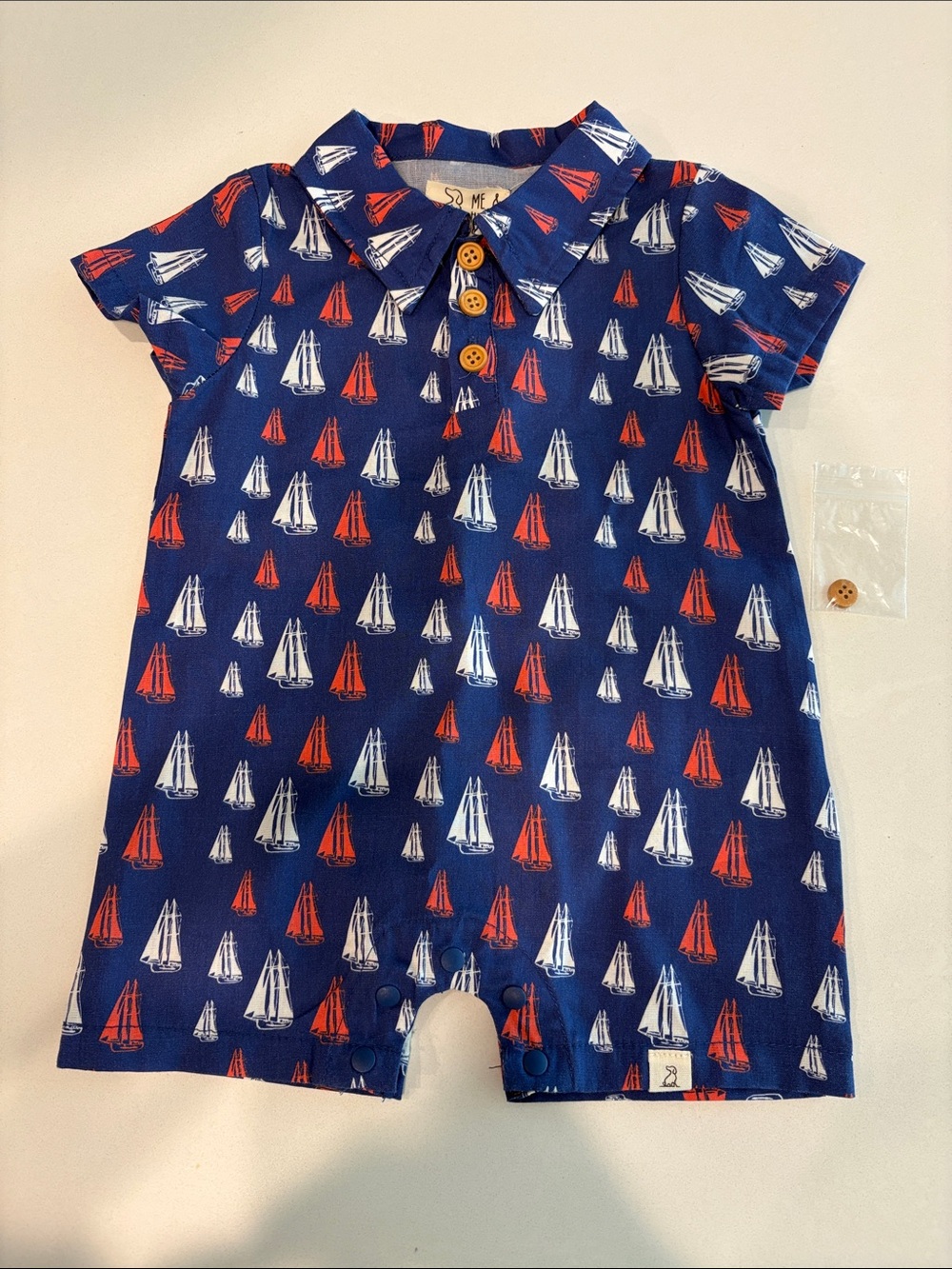 Me & Henry infant boys Navy Sailboat Print Polo romper 3-6 months